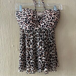 kona sol Top Strapless Tankini Swim Suit mesh flyaway sz M animal print halter